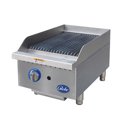 Stainless steel grill with 'Globe' branding on a white background