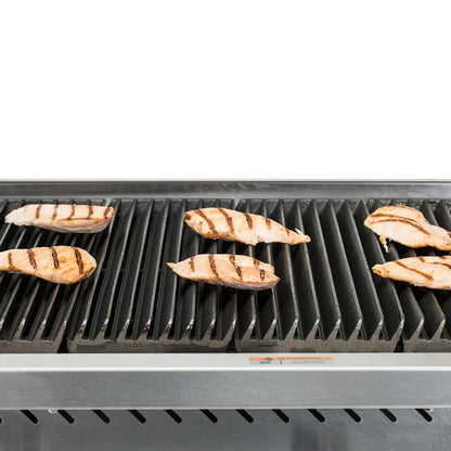Grilled chicken breast on a barbecue grill with a white background