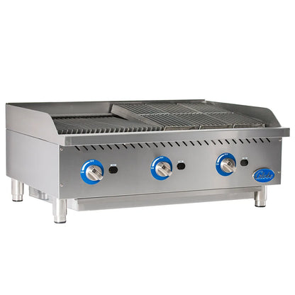 Globe GCB36G-RK 36" Countertop Gas Lava Rock Charbroiler with Reversible Grates