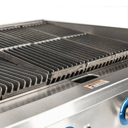 Charbroiler with three U-shaped burners for even heat distribution