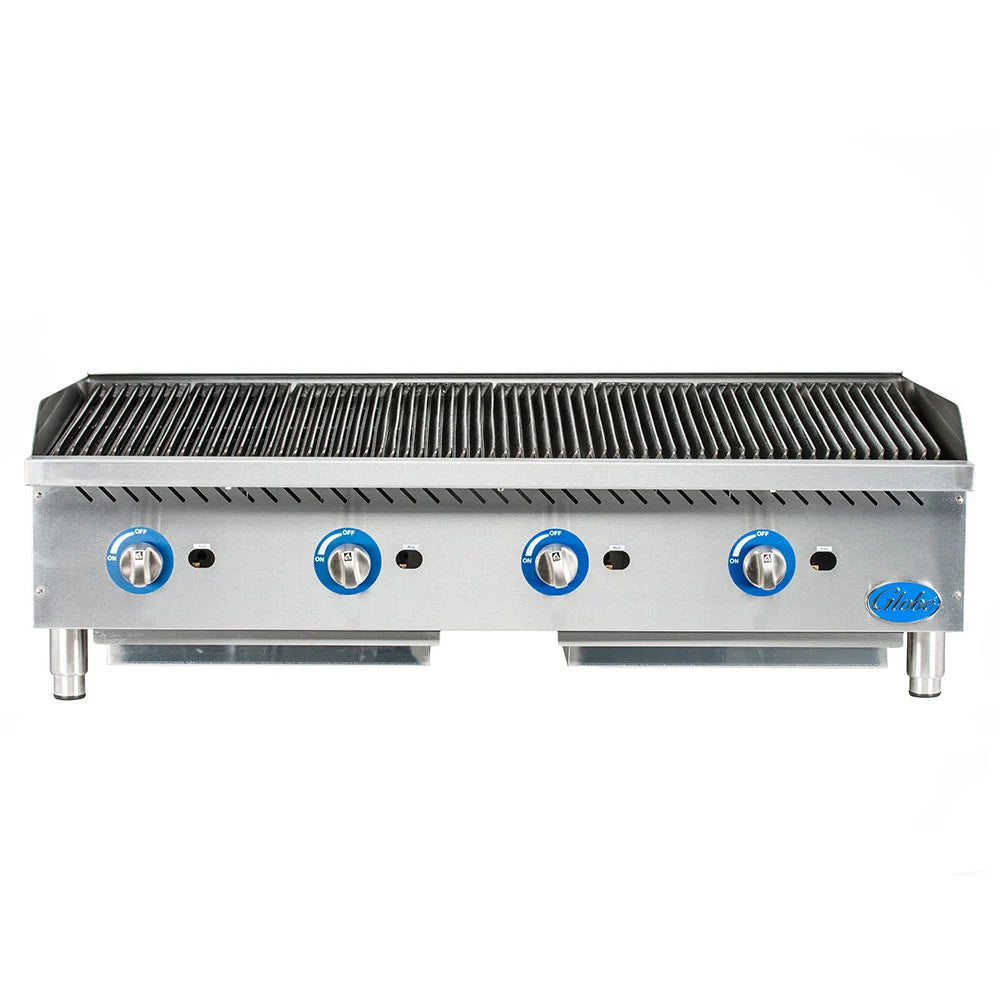 Globe GCB48G-SR 48" Countertop Gas Radiant Charbroiler with Cast-Iron Grates