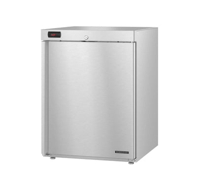 Stainless steel refrigerator on a white background
