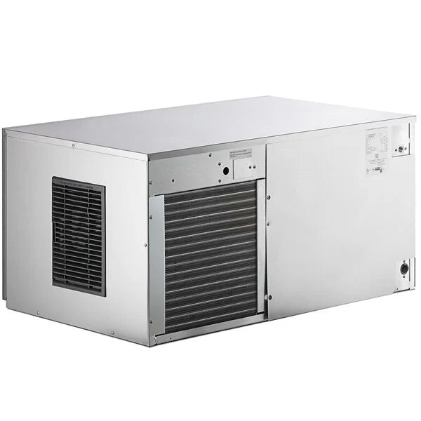 Rectangular metal air conditioning unit on a white background