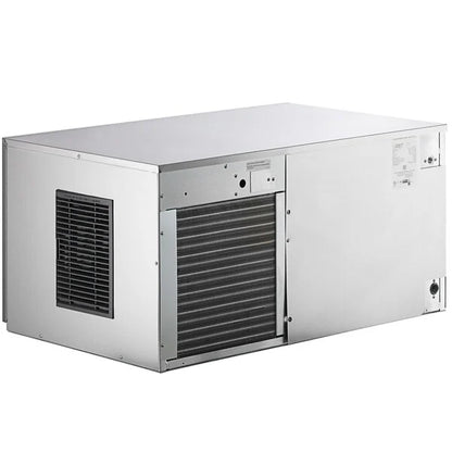 Rectangular metal air conditioning unit on a white background