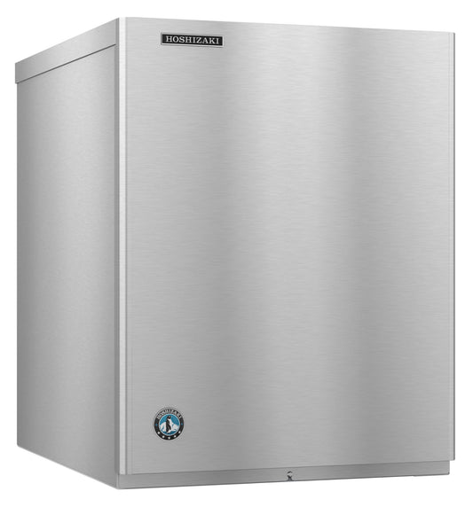Stainless steel freezer with Hoshizaki logo on a white background