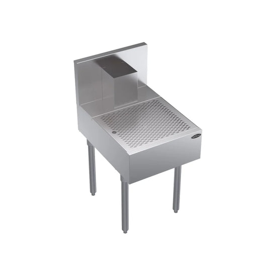 Stainless steel sink with a drainboard on a white background