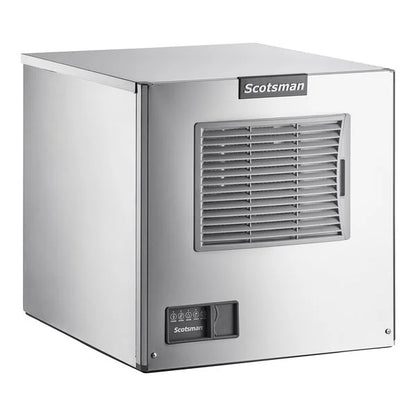 Stainless steel Scotsman ice machine on a white background