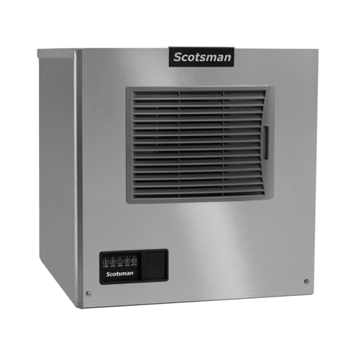 Stainless steel Scotsman ice machine on a white background