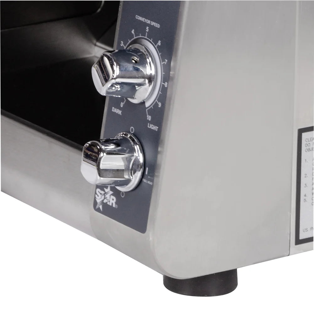 Control panel of a Star brand mixer with knobs and labels on a white background