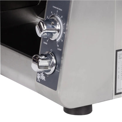 Control panel of a Star brand mixer with knobs and labels on a white background