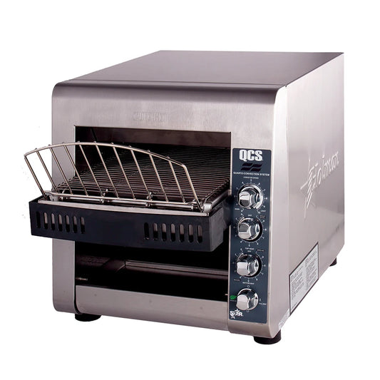 Commercial toaster oven with visible brand logo on a white background