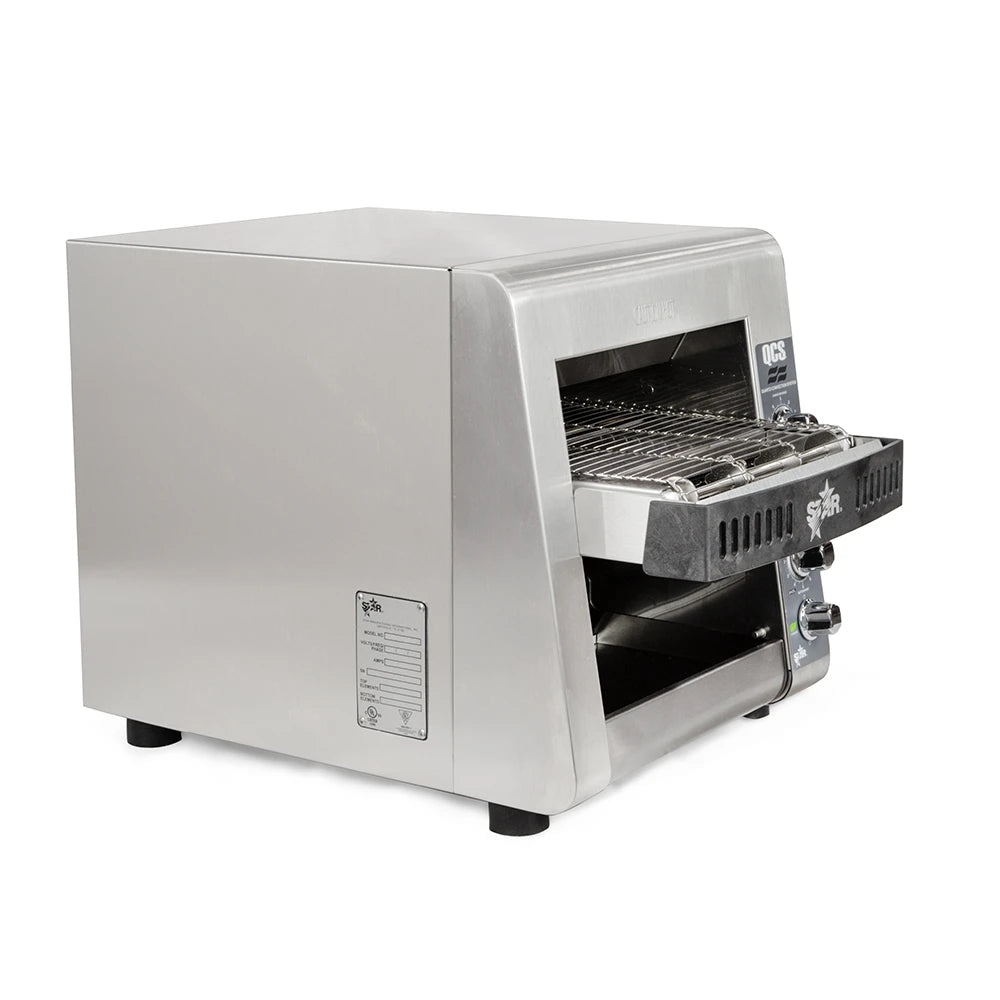 Stainless steel toaster oven on a white background