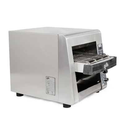 Stainless steel toaster oven on a white background
