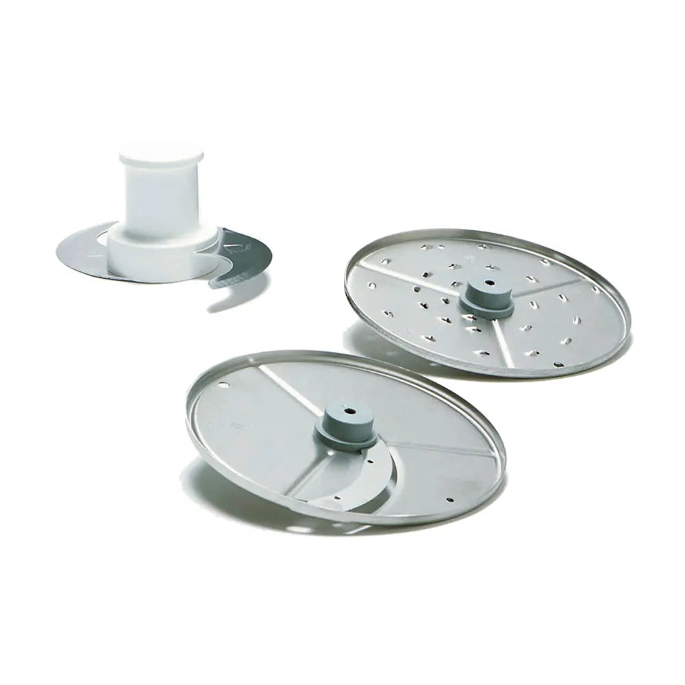 Three metallic disc components on a white background