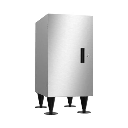 Silver electronic device with black feet on a white background