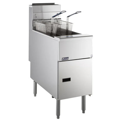 Stainless steel Pitco fryer on a white background
