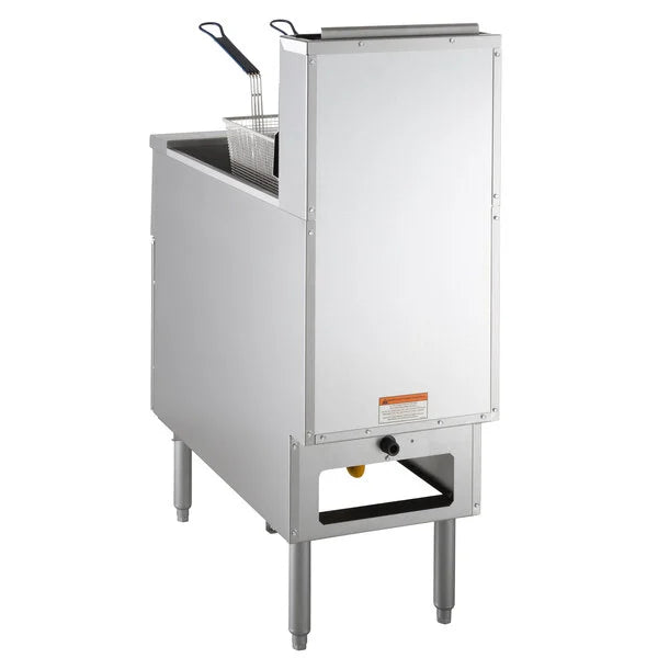 Stainless steel deep fryer on a white background