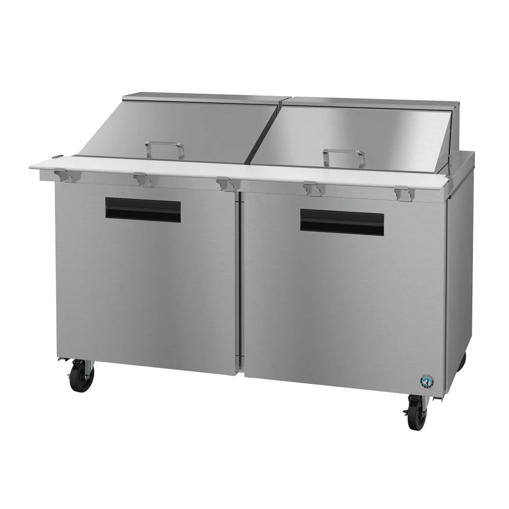 Stainless steel refrigerated salad/drive-thru counter on a white background