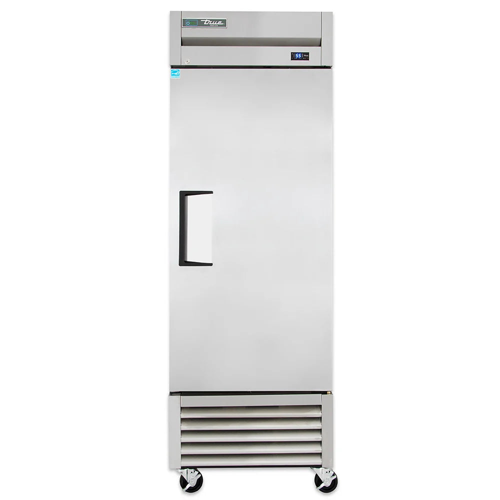 Stainless steel refrigerator on a white background