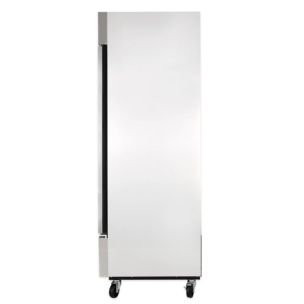 Stainless steel refrigerator on a white background