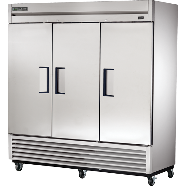 True T-72F-HC 78.13" W Three-Section Solid Door Reach-In Freezer - 115 Volts