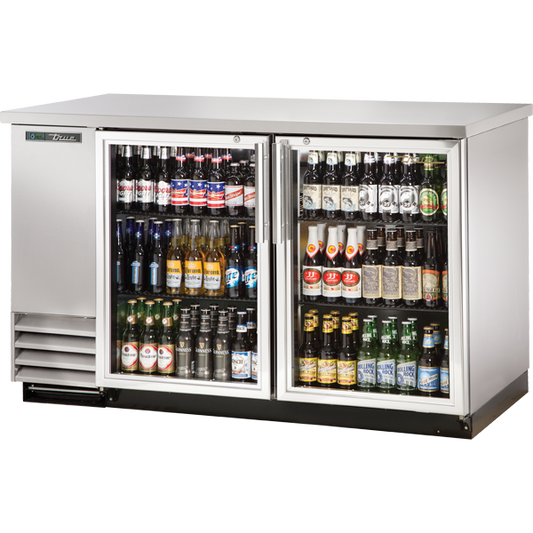 True TBB-2G-S-HC-LD 58.88" W Stainless Steel Two-Section Glass Doors Back Bar Cooler - 115 Volts