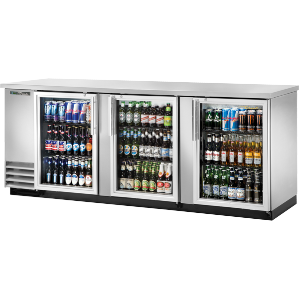 True TBB-4G-S-HC-LD 90.38"W Three-Section Glass Door Back Bar Cooler