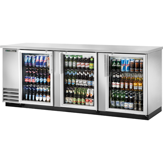 True TBB-4G-S-HC-LD 90.38"W Three-Section Glass Door Back Bar Cooler