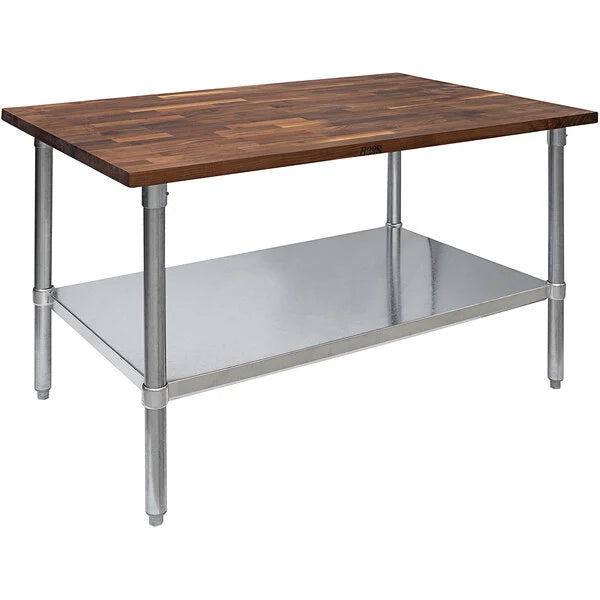 John Boos WAL-JNS09-O 48" Walnut Wood Top Work Table with Galvanized Base