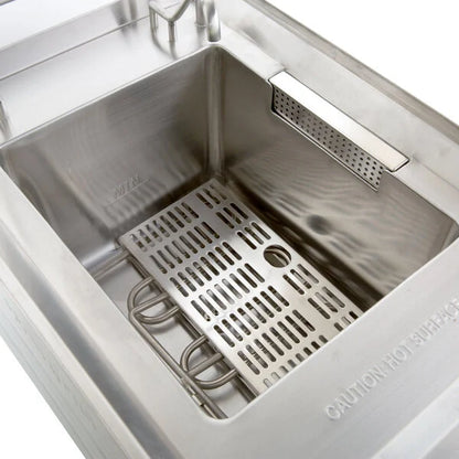 Stainless steel kitchen sink with a drain rack inside