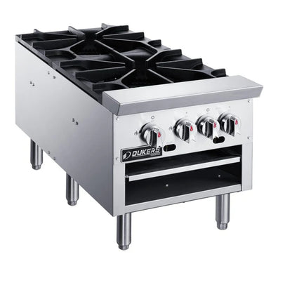 Dukers DCSPB2 18" Natural Gas Stock Pot Range with Dual 3-Ring Cast Iron Burners – 160,000 BTU